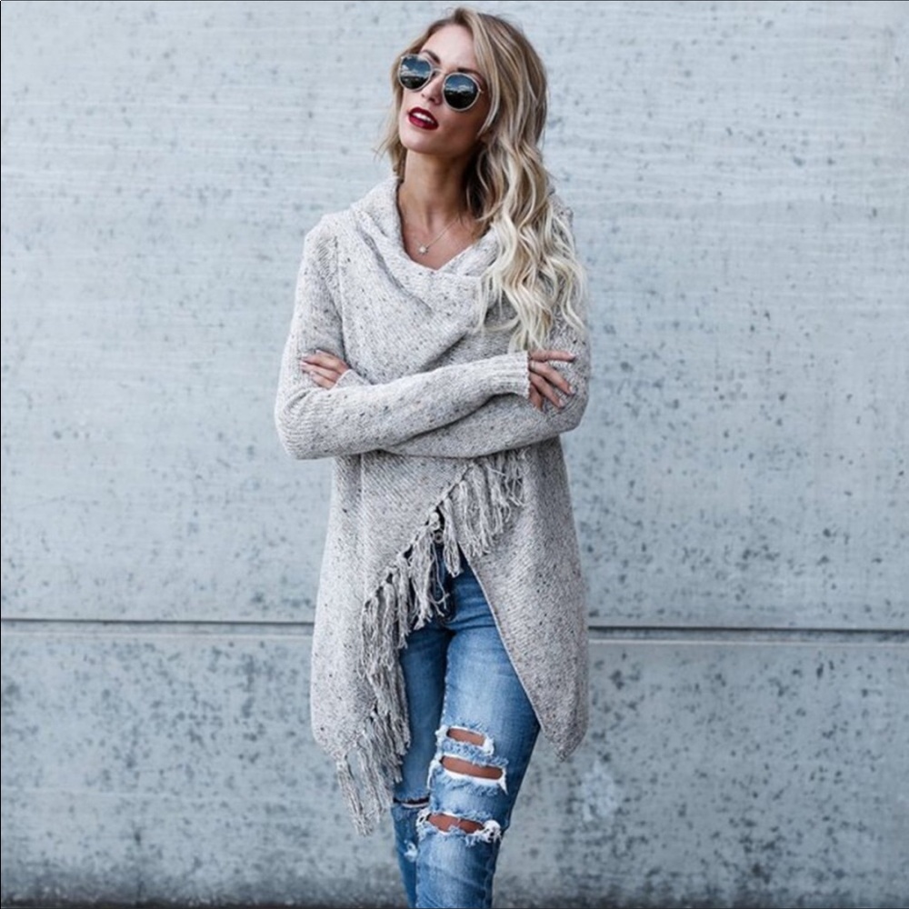 🌟Restocking🌟Wrap Fringe Cardigan Sweater - Picture 4 of 7